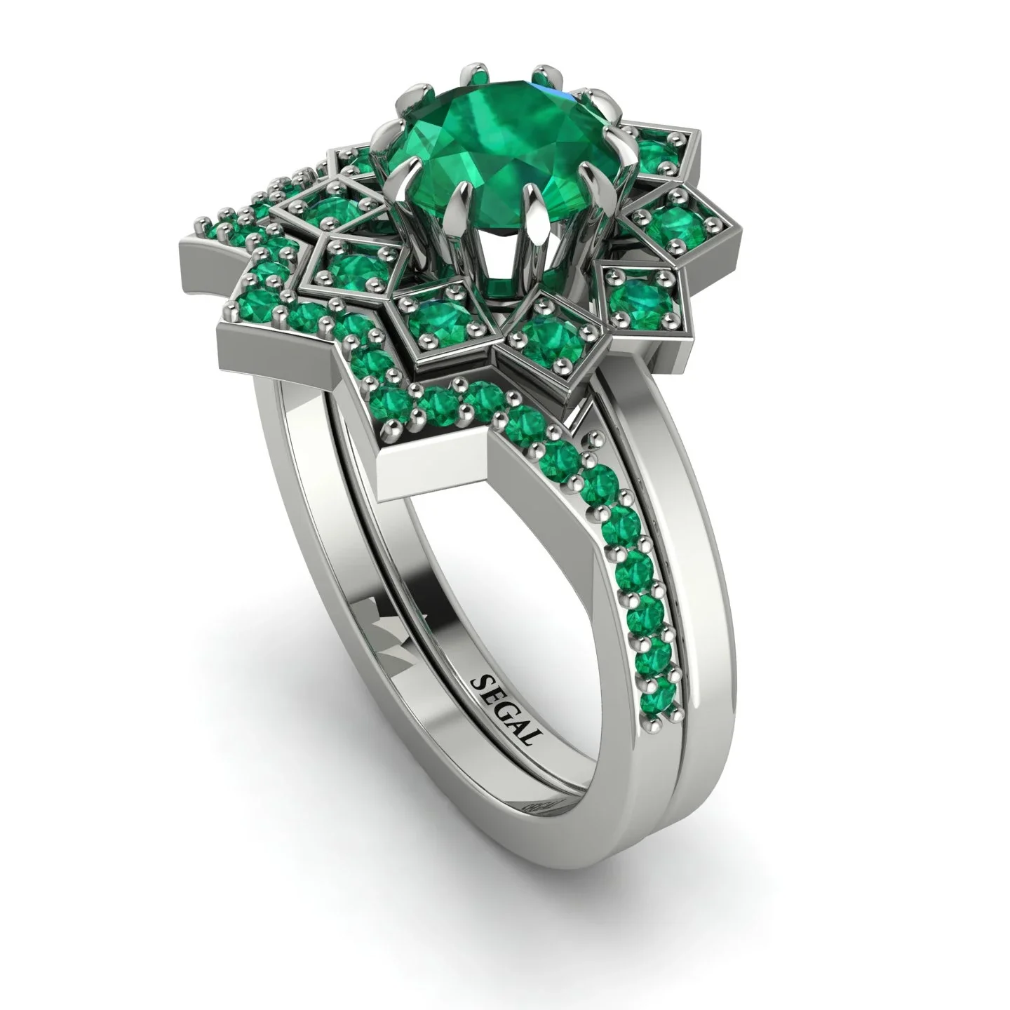 Image of Star Shaped Round Emerald Halo Bridal Set - Cynthia No. 21