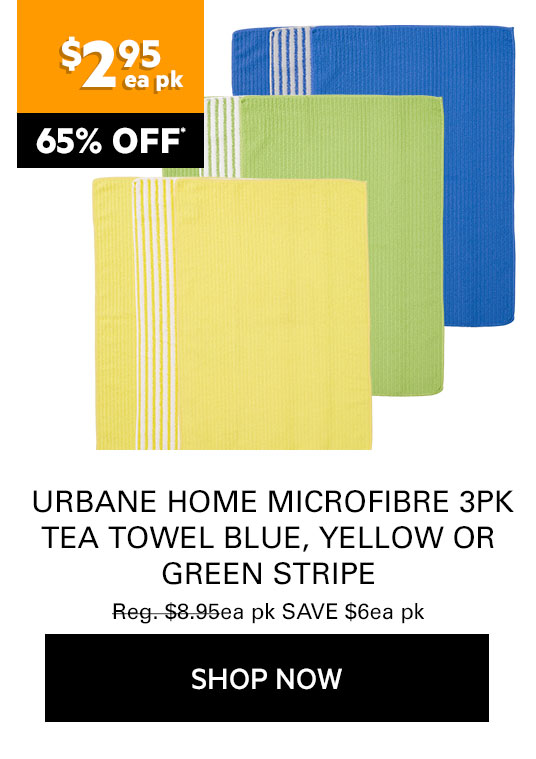 UH Microfibre 3pk Tea Towel blue, yellow/ red - green? stripE