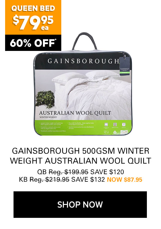 Gainsborough 500GSM Winter Weight Aus Wool Quilt