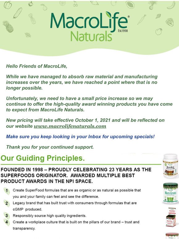 Important Announcement from MacroLife Naturals
