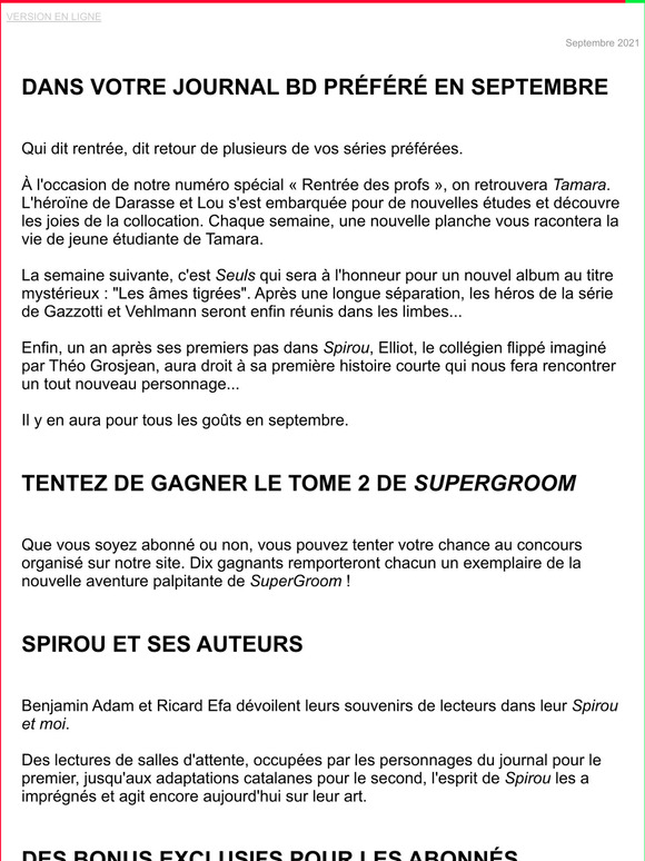 Dans votre journal BD prfr en septembre