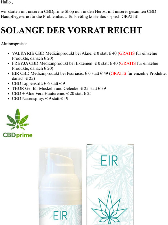  GRATIS CBD fr die Haut bzw. stark reduziert