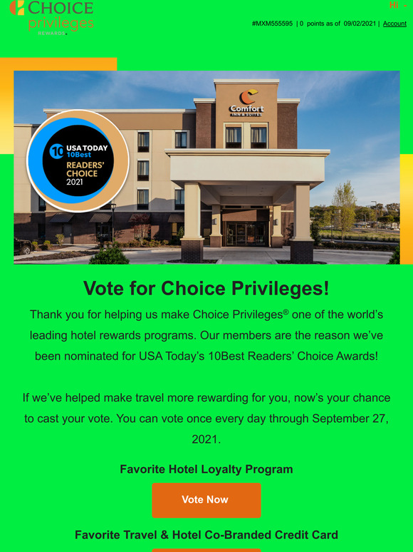 Choice Hotels Vote for Choice Privileges! Milled
