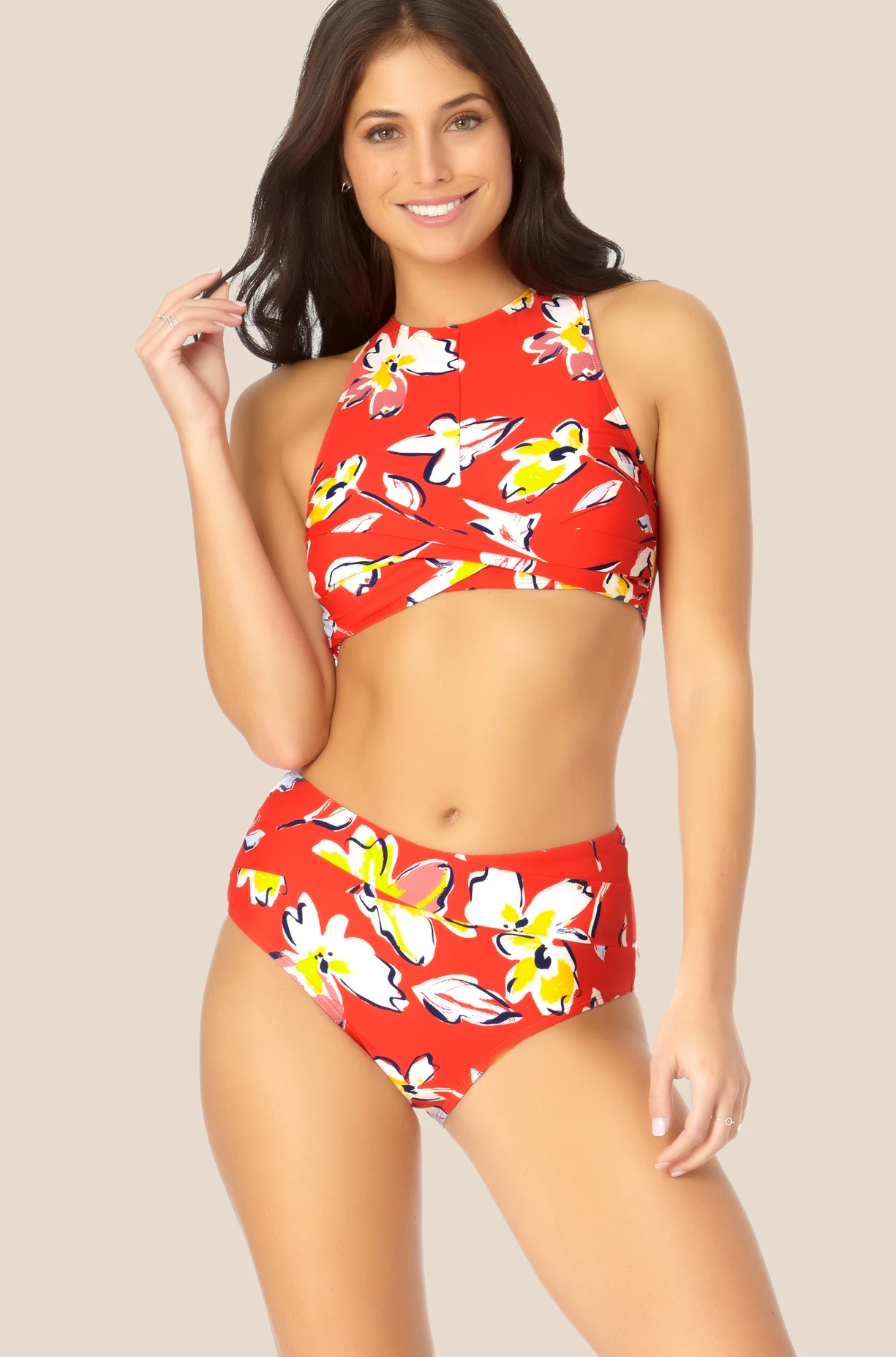 Image of Catalina - High Neck Swim Top With Open Back