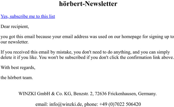 Please confirm your signup for the hrbert newsletter