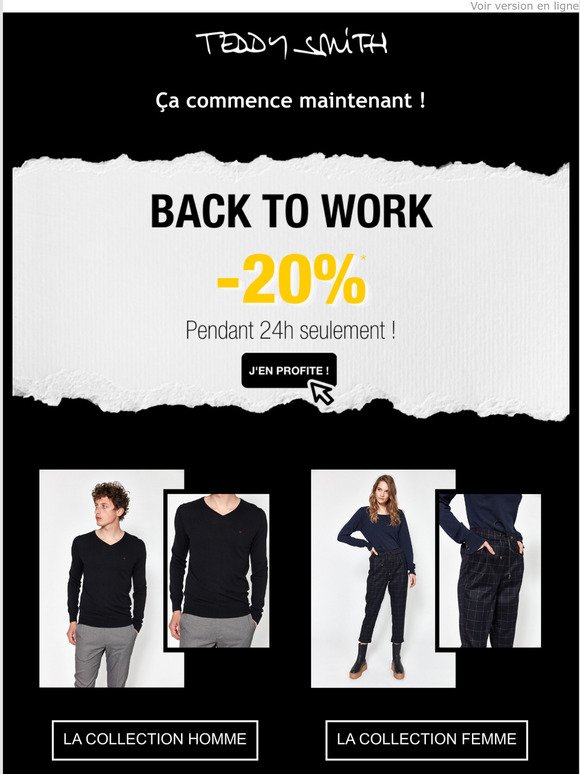 BACK TO WORK : -20% sur la Nouvelle Collection Homme & Femme