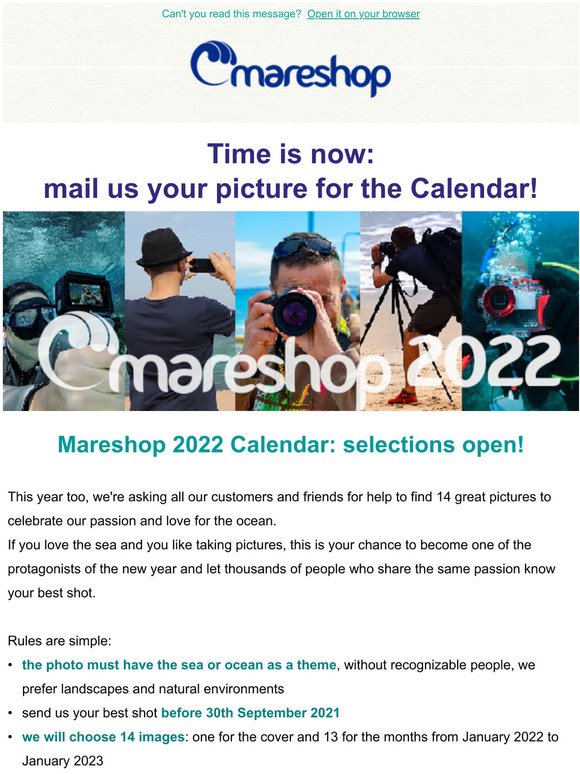 Mareshop 2022 calendar: selections started. Send your best shot now.