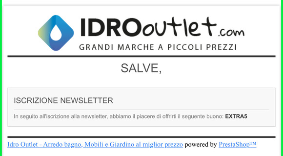 [Idro Outlet - Arredo bagno, Mobili e Giardino al miglior prezzo] Newsletter voucher