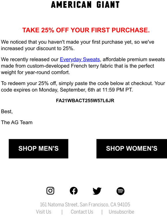 American Giant: Say hello to 25% off 