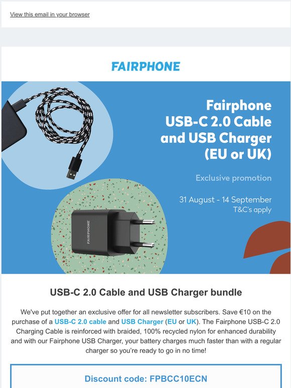 Exclusive offer on our USB charger and cable 