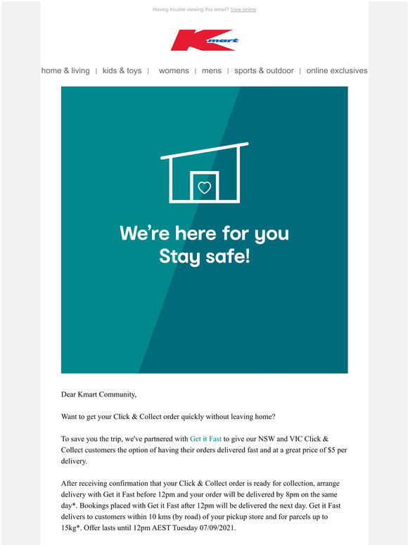 kmart Get your Kmart Click & Collect order home delivered for 5. Milled