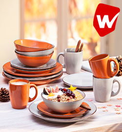 Kaffee- und Tafelservice Varianti Grau/Orange, 16-teilig