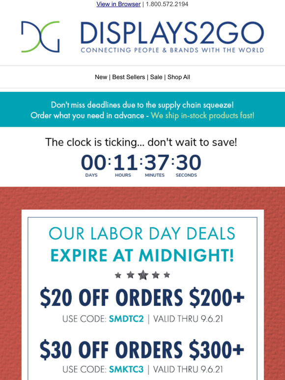 Displays2go Expiring Tonight Your Labor Day Coupon Codes! Milled
