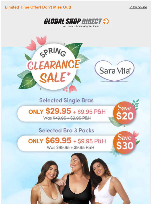 Global Shop Direct: SaraMia Bra: Spring Clearance Sale ON NOW