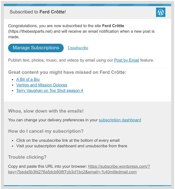 [Subscribe] Confirmed subscription to posts on Ferd Crtte