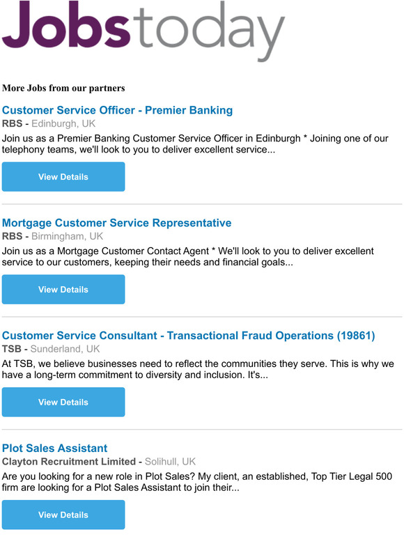 Your daily Job Alert from JobsToday