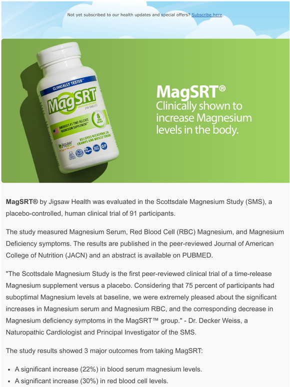 MagSRT is clinically shown to significantly improve magnesium levels in the body.