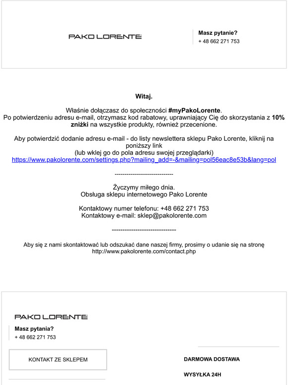 Pako Lorente - Dodanie adresu e-mail do listy newslettera
