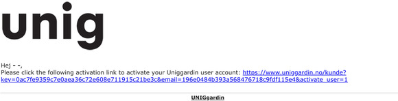 [UNIGgardin] Uniggardin user account activation email