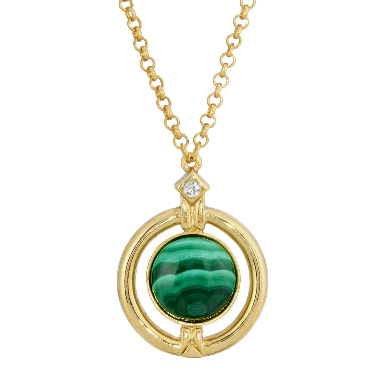 Image of 1928 Jewelry Round Semi Precious Stone And Crystal Pendant Necklace 20 - 23 Inch Adjustable