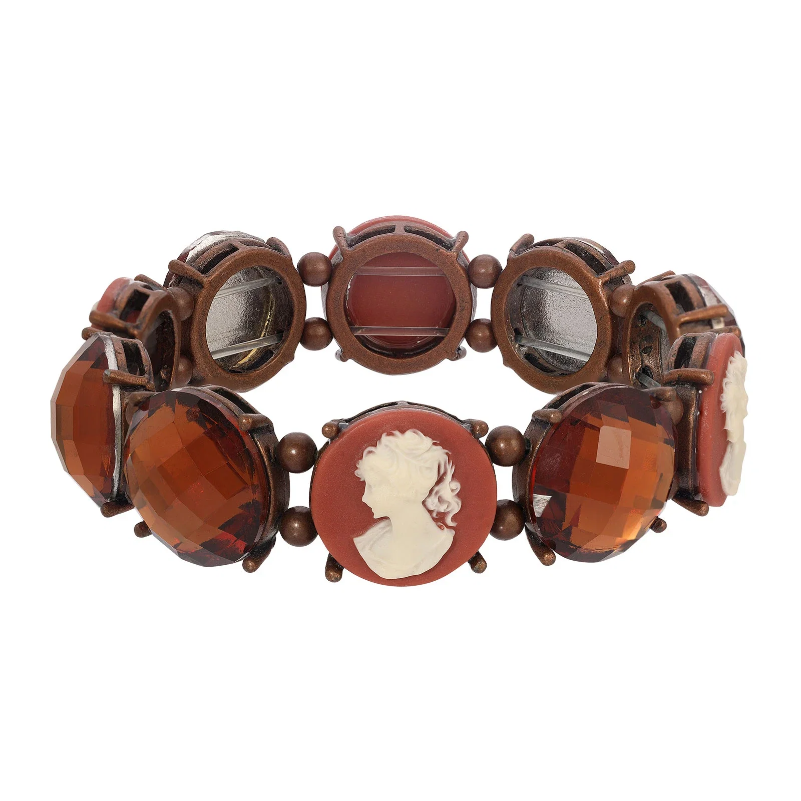 Image of 1928 Jewelry Burnish Copper Tone Topaz And Stone Stretch Bracelet