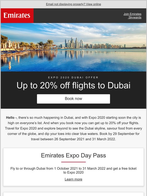 Book now and get up to 20% off flights to Dubai