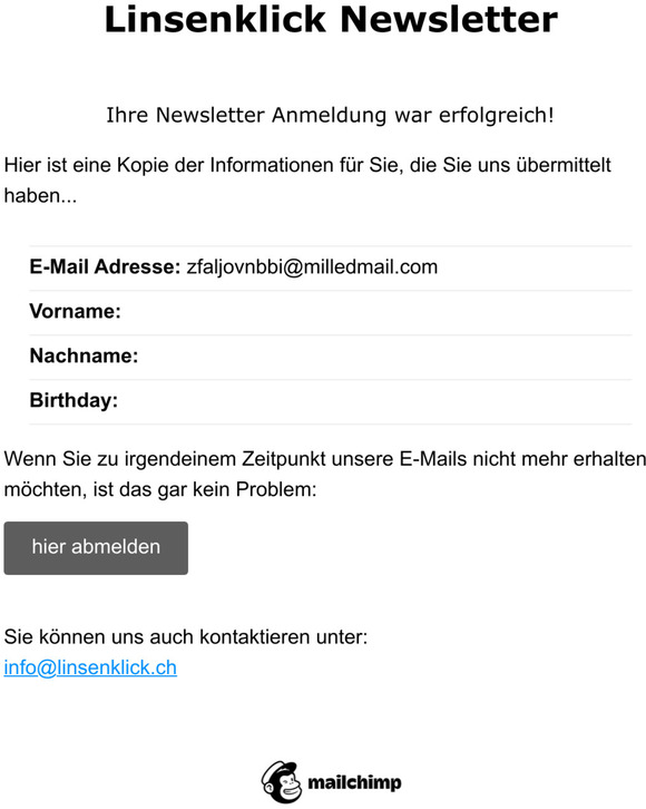 Linsenklick Newsletter: Newsletter Anmeldung erfolgreich.