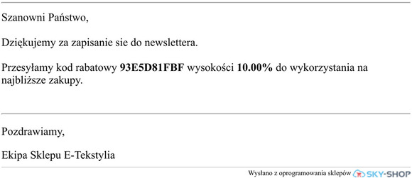 Otrzymae kod rabatowy - Dzikujemy za zapisanie si do newslettera