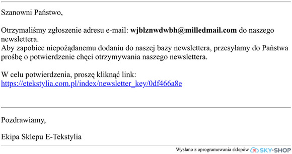 Potwierdzenie zapisu do newslettera