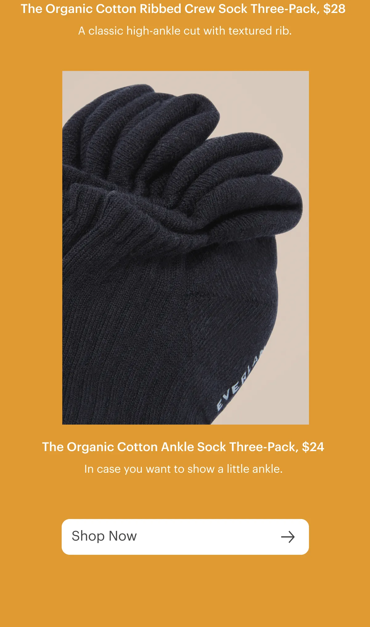 The Organic Cotton Ankle Sock Three-Pack, $24.