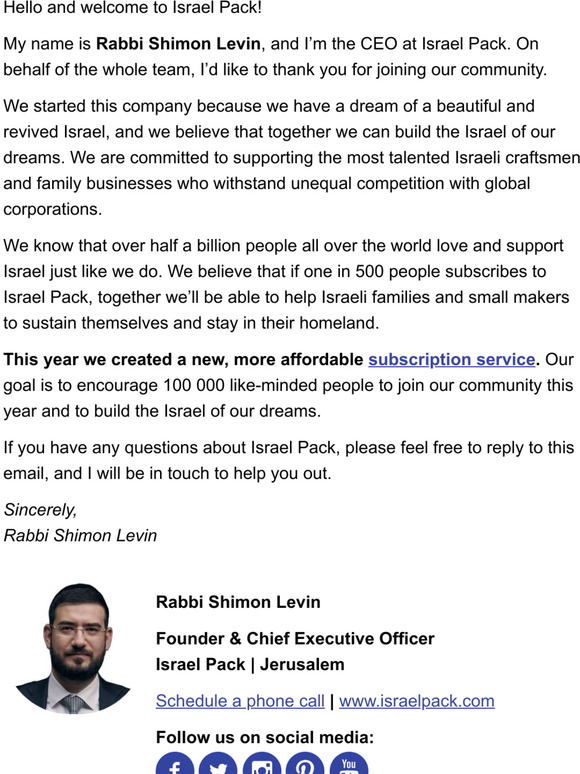 I am very pleased to welcome you to Israel Pack