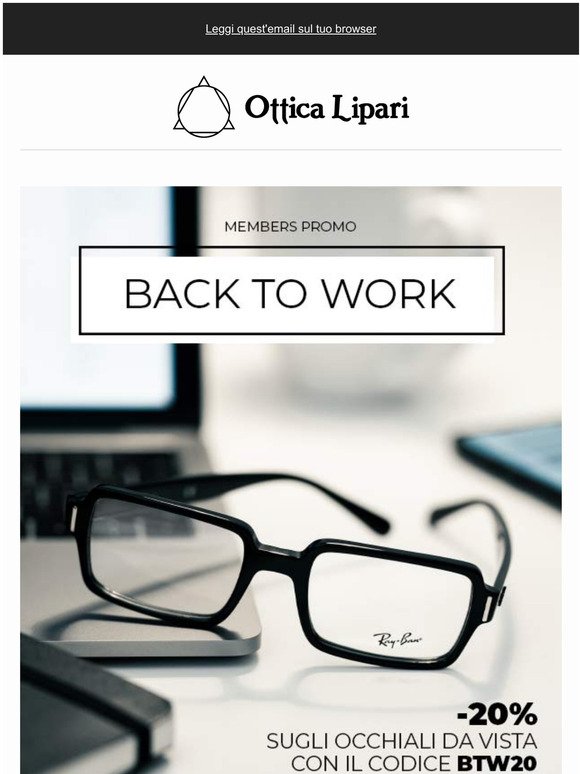 Promo Back to work: -20% sugli occhiali da vista