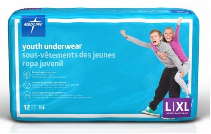 Medline&nbsp;<br>DryTime Youth Underwear&nbsp;<br>Large/X-Large&nbsp;<br>27-56+kg&nbsp;<br>12 s