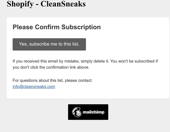 Shopify - CleanSneaks: Please Confirm Subscription