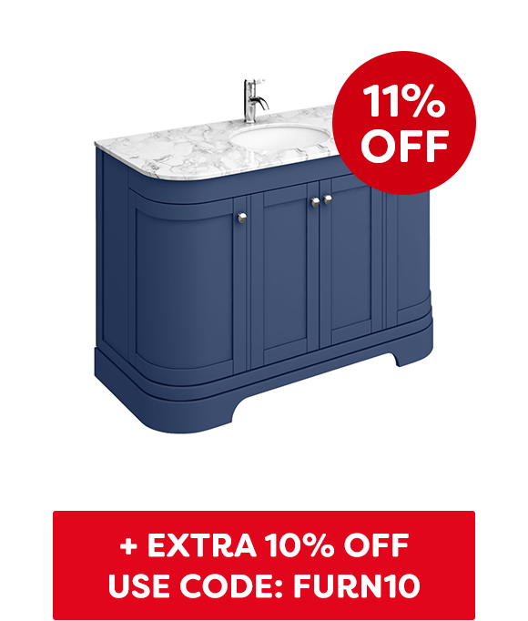 Period Bathroom Co. 1220mm Curved Vanity Unit with White Marble Basin Top