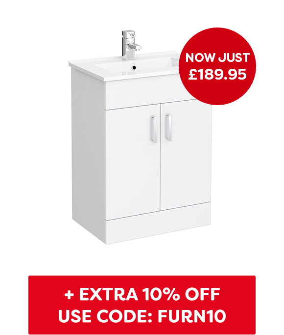 Turin Vanity Sink With Cabinet - 600mm Modern High Gloss White