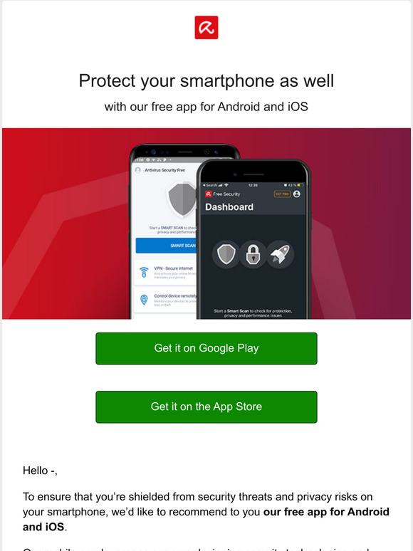 Avira also protects your smartphones  free of charge.