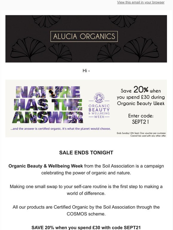 Save 20% Organic Beauty Week Ends Tonight