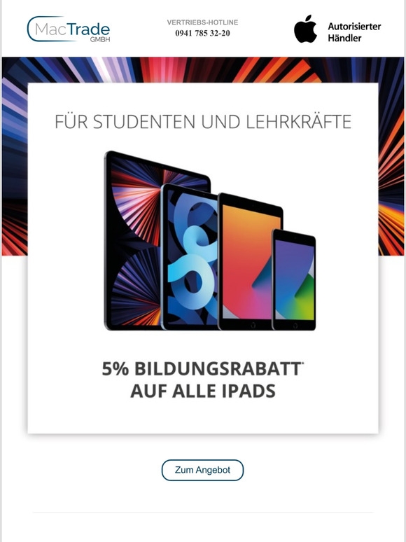 Back to School - Jetzt 5% Bildungsrabatt auf alle iPads