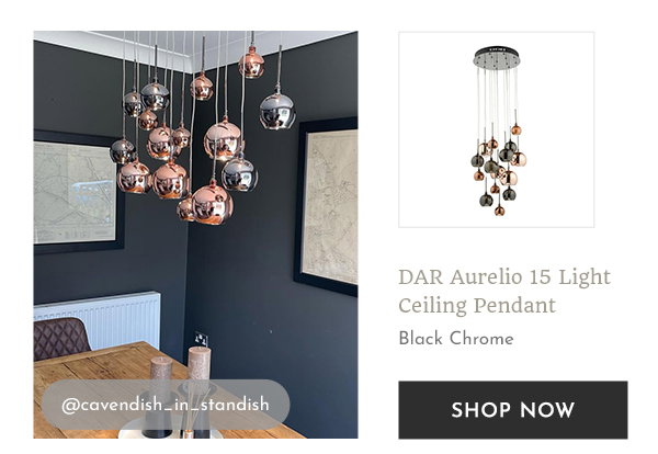 @cavendish_in_standish Dar Aurelio 15 Light Ceiling Pendant Black Chrome. Shop Now.