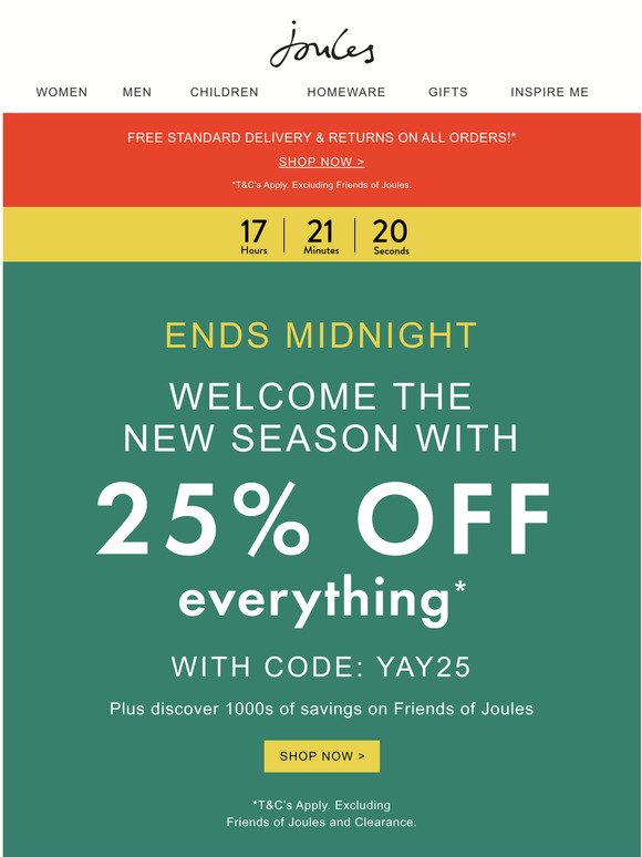 25% off everything ends midnight