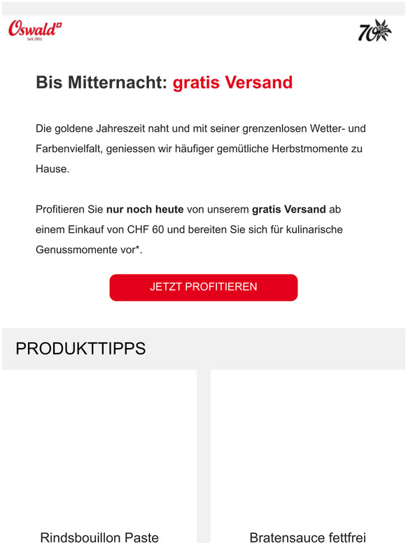 Bis Mitternacht: gratis Versand