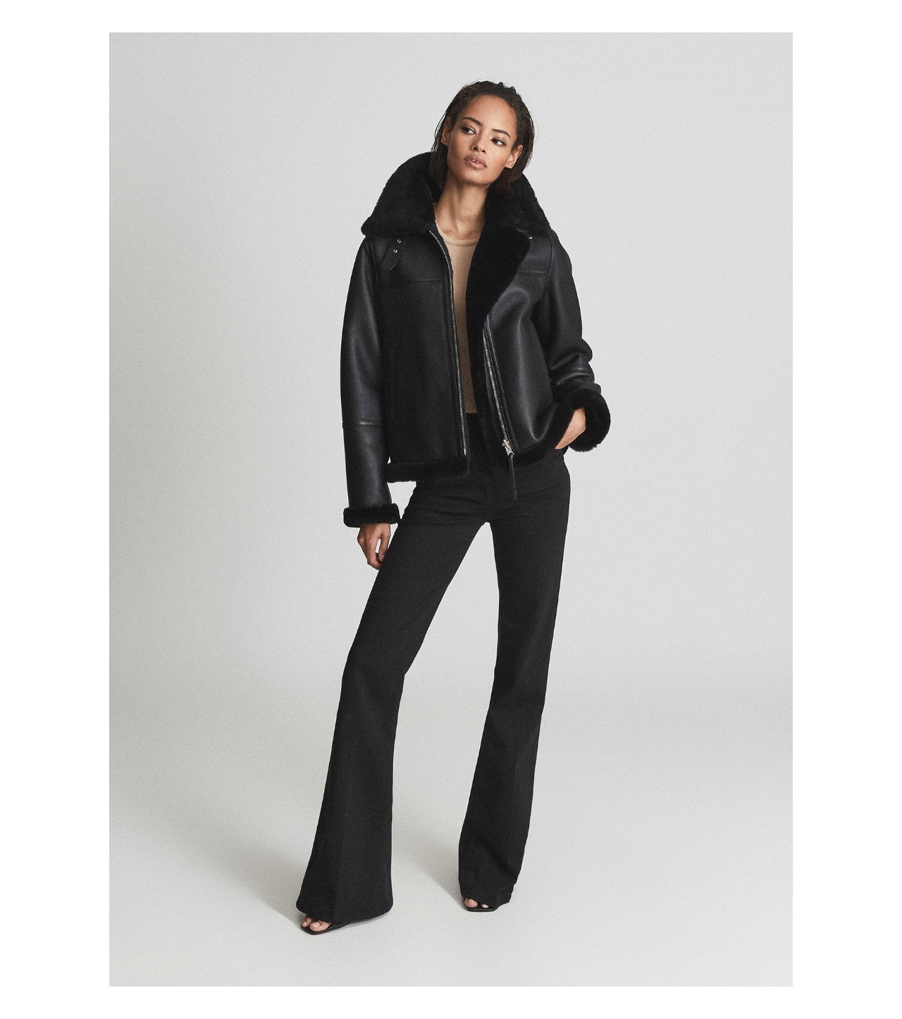 Petite Macey Black Reversible Shearling Jacket