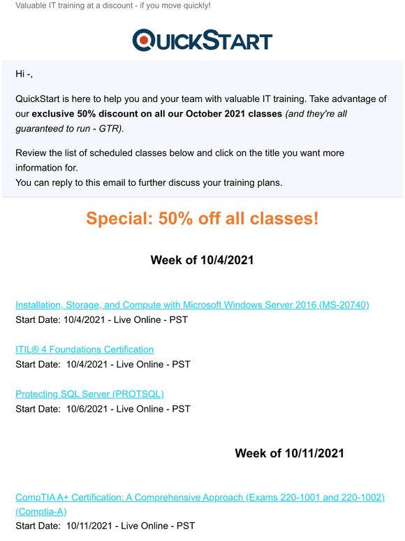 50% Off of Our October IT Certifications