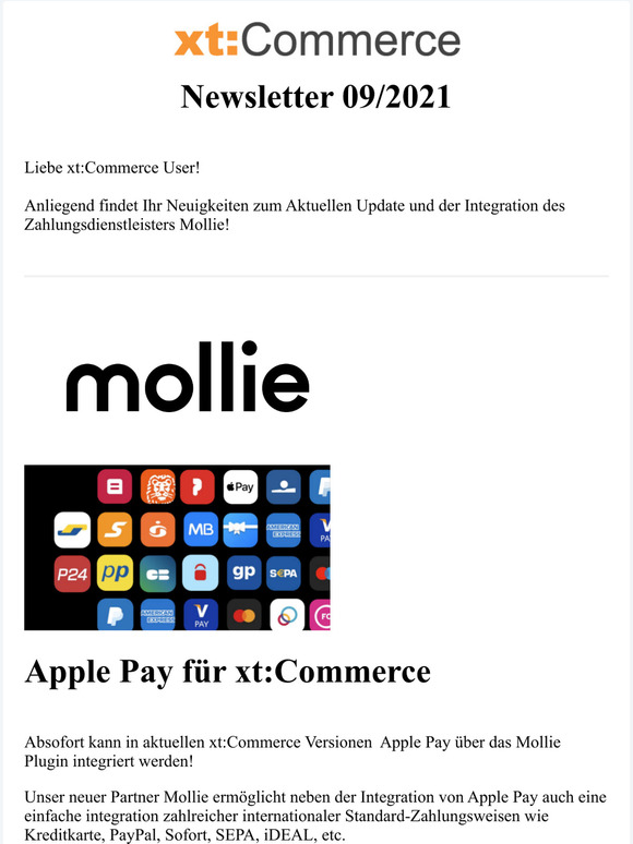 Apple Pay, EU-Lieferschwellen und Sicherheitsupdates-Hinweise fr xt:Commerce