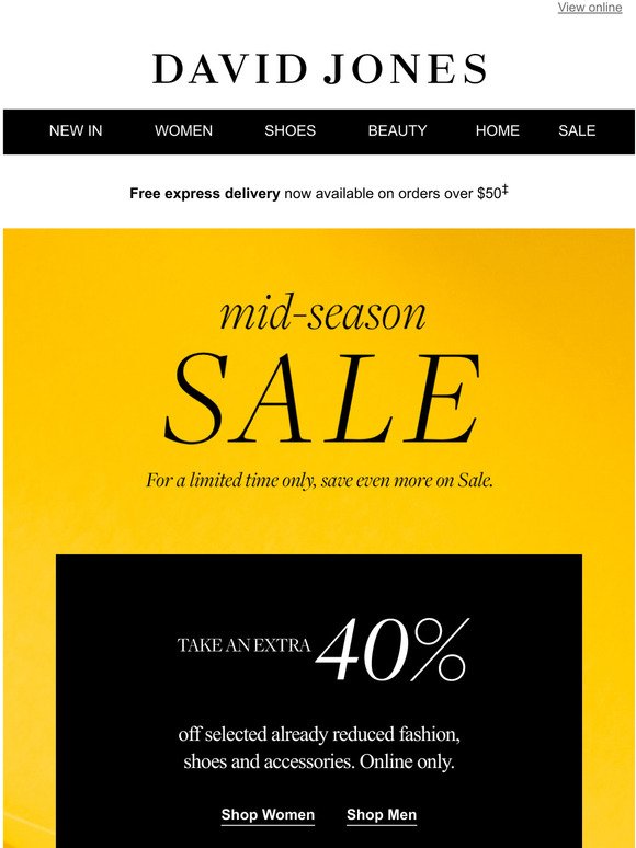 David Jones: Mid-Season Sale, Take An Extra 40% Off