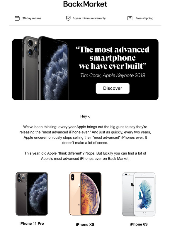 Back Market (US) "The most advanced iPhones ever." Milled