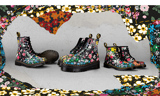 sinclair floral mash up leather platform boots