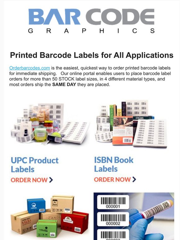 Printed Barcode Labels - Same Day Shipping