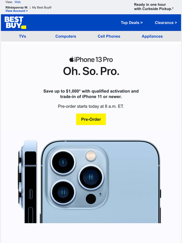 Best Buy iPhone 13 and iPhone 13 Pro. Preorder starts today. Milled